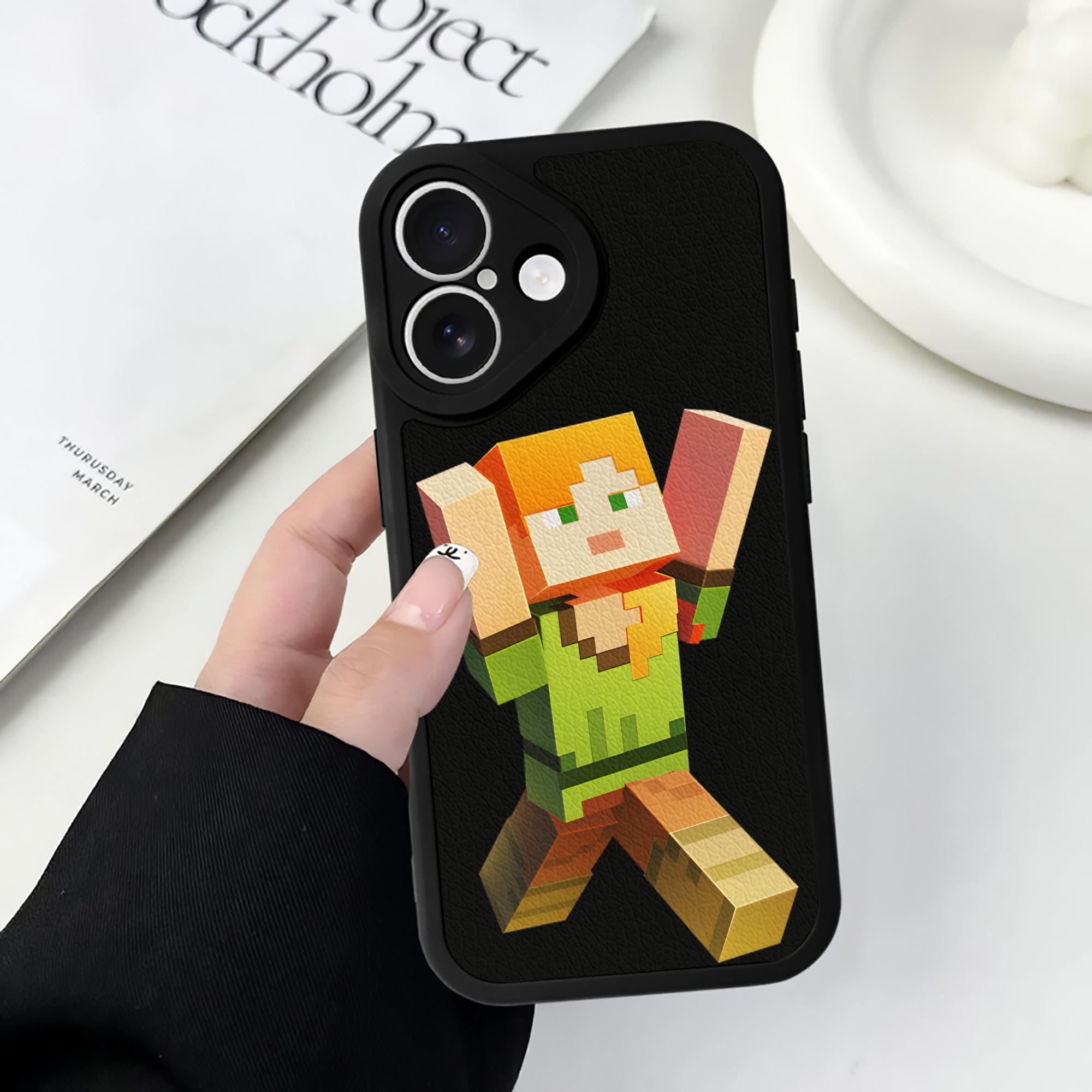 （画像用） マインクラフト ブロックの世界 Minecraft MC Block world 【iPhone 16シリーズ対応】シリコンスマホケース（レザー調） 材質：シリコン